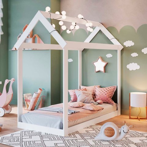 Cama Infantil Casinha Montessoriana de Solteiro Branca