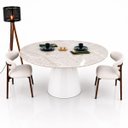 Ver imagem 3 de Mesa de Jantar Cone Oval 120x80 cm Tampo Quartzito Taj Mahal e Base Laca Branca