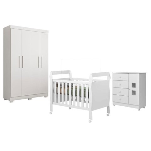 Guarda Roupa Florida com Cômoda Life Berço Americano Soninho Branco Acetinado - Tigus