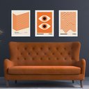 Ver imagem 2 de Kit 3 Quadros Artes Bauhaus Laranja e Bege - Olhos 33x24cm:moldura Preta