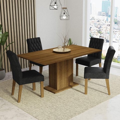 Conjunto Sala de Jantar Mesa Tampo de Madeira 4 Cadeiras Rustic/oxford Cindy Madesa