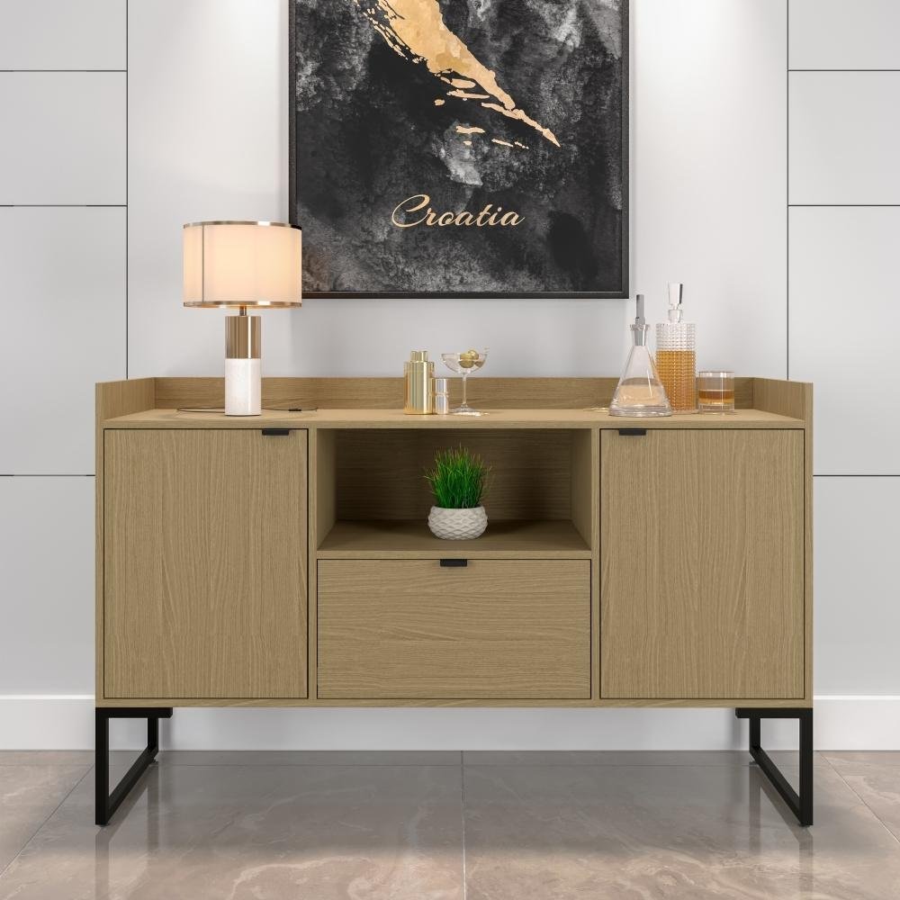 Aparador Buffet Estilo Industrial Moderno 3 Portas - Avelã | MadeiraMadeira