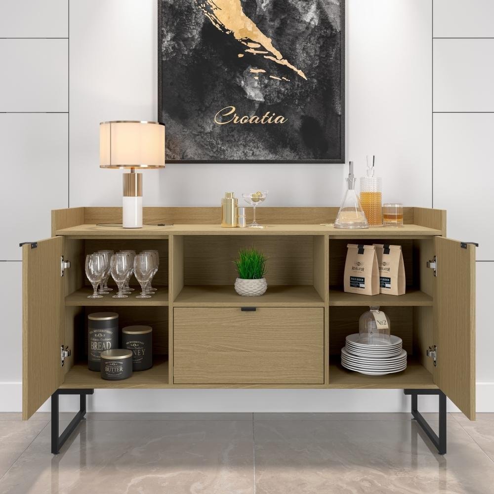 Aparador Buffet Estilo Industrial Moderno 3 Portas - Avelã | MadeiraMadeira