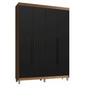 Ver imagem 2 de Guarda-Roupa Solteiro com Pés 4 Portas Batentes Rustic/Preto/Preto Saturno Madesa