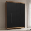 Ver imagem 1 de Guarda-Roupa Solteiro com Pés 4 Portas Batentes Rustic/Preto/Preto Saturno Madesa