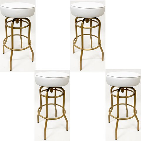 Kit 4 Banquetas Alta Bar Giratória cor Dourado fosco assento branco - Poltronas do Sul