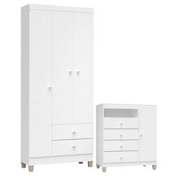 Cômoda e Guarda Roupa 3 Portas Ternura Baby Branco Flex – Incorplac - 1