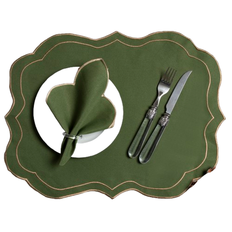 Kit 12 Pçs 6 Lugares Mesa Posta Sousplat Jogo Americano: Verde Musgo