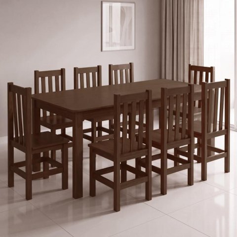 Conjunto Mesa de Jantar 8 Cadeiras 195x90cm Repleta - Castanho