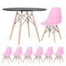 Mesa Redonda Eames 100cm Preto + 6 Cadeiras Rosa Claro - 1