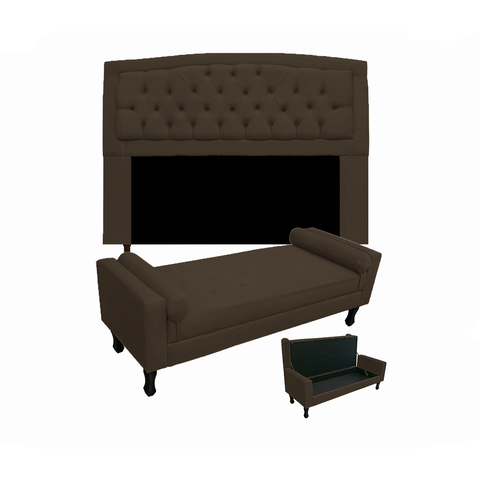Jogo Cabeceira Geovana + Calçadeira Fênix Solteiro 90cm Suede Marrom - LM DECOR