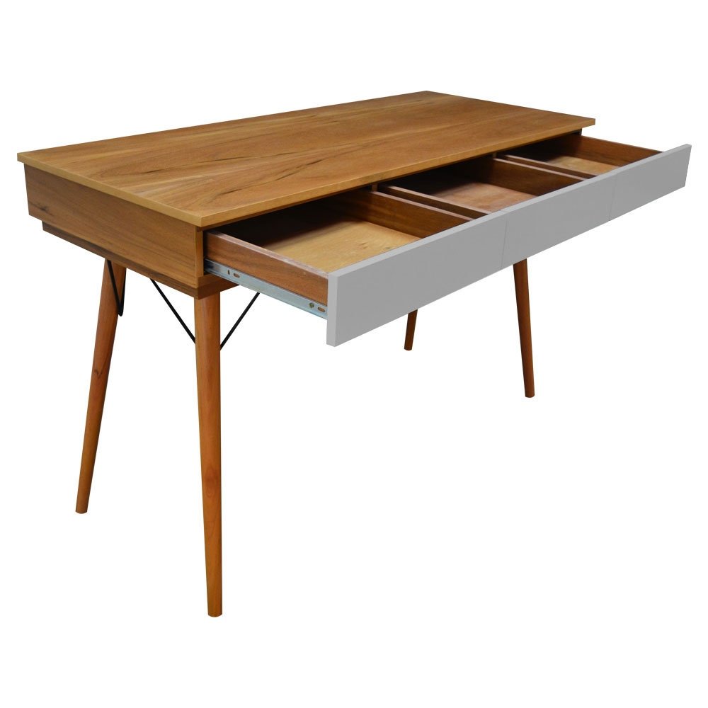 Escrivaninha 3 Gavetas Mesa de Escritório Pés Palito Madeira MDF Peroba do Campo 78x120x50cm - Cinza - 4