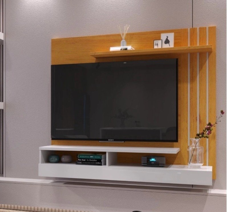 PAINEL HOME SUSPENSO MADRID CEDRO/OFF WHITE TV ATÉ 55"POLEGADAS ...