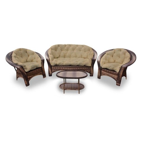 Conjunto de Sofá Fibra Sintética 19 - 1 Sofá 2 L + 2 Poltronas + 1 Mesa Centro - Tecido Duna Deserto
