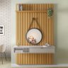 Painel Ripado You Bless 1.3 Cinamomo/Off White com Espelho Splendido - HB Móveis - 2