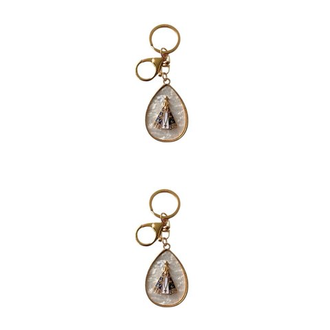 2 Chaveiros Catolico Mosquetão Dourado Perolado Aparecida