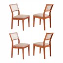 Ver imagem 1 de Kit 4 Cadeiras Madeira Maciça com Estofado e Fibra Natural Rattan Maya Yescasa Marrom/Champagne/Bege