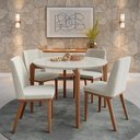Ver imagem 3 de Mesa de Jantar Redonda C/ Vidro para 4 Lugares Donatella 115 Cm - Off White Fosco C/ Natural