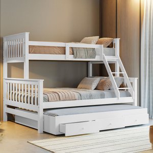 Treliche com Cama Casal em Madeira e Aux Casal C/ Gavetas Woodstore