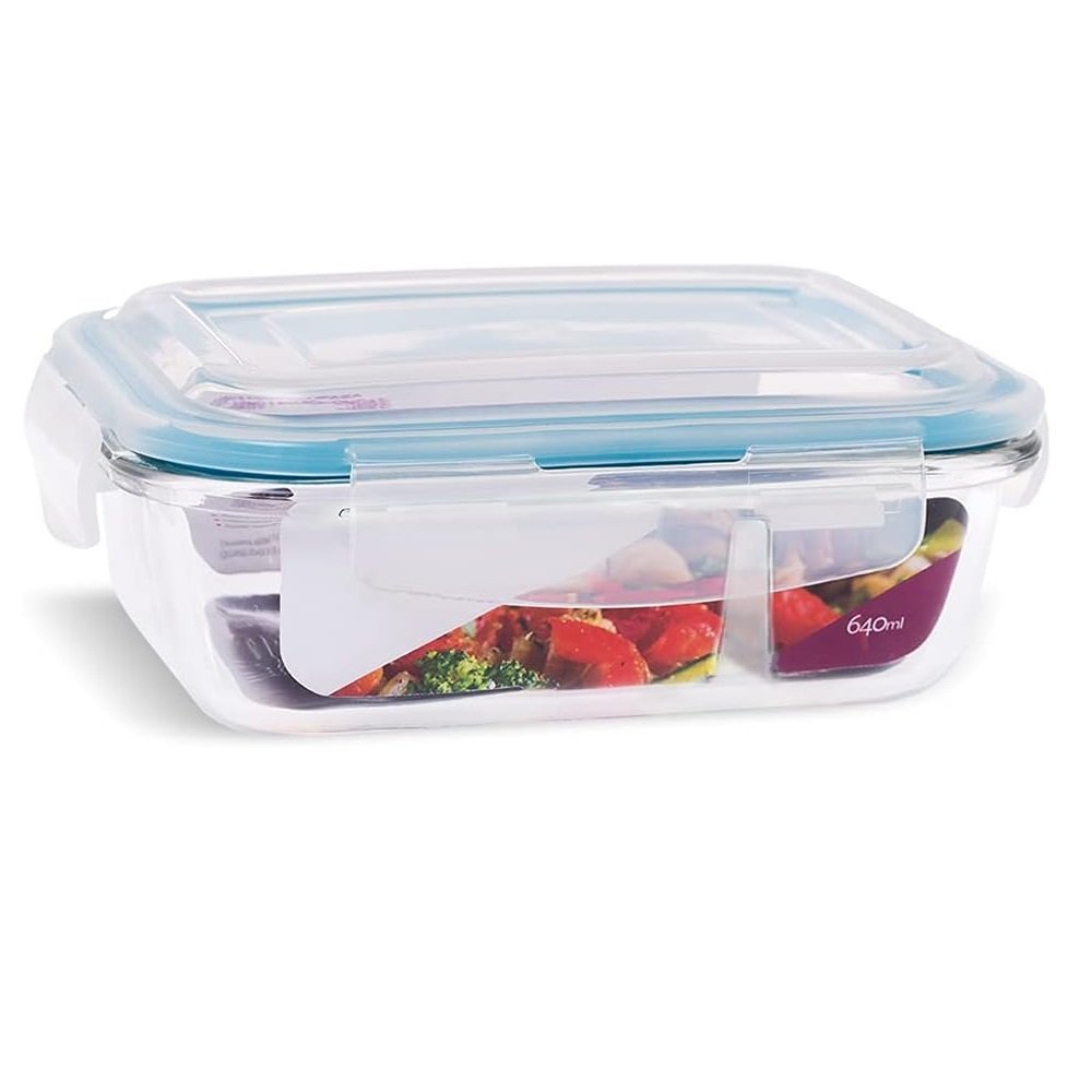 Pote Vidro Hermético Retangular com Divisória 4 Travas 640ml - 5
