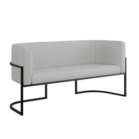 Sofá Namoradeira Bouclê 2 Lugares Moderna Base Metal Preta Cinza