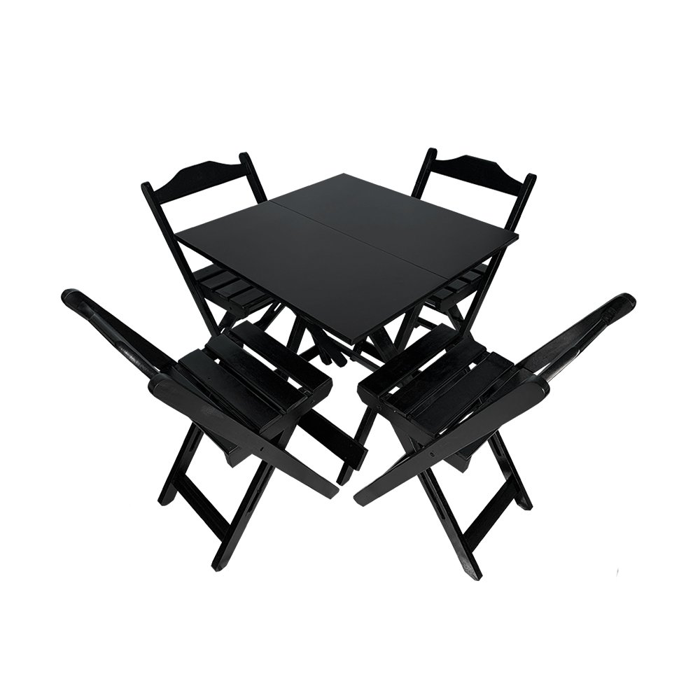 Kit 3 Jogos de Mesa Dobrável 70x70 com 4 Cadeiras de Madeira Ideal para Bar e Restaurante - Preto - 2