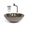 Cuba de Vidro Redonda 42cm Marrom + Valvula + Torneira Preta - 1