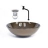 Cuba de Vidro Redonda 42cm Marrom + Valvula + Torneira Preta - 2