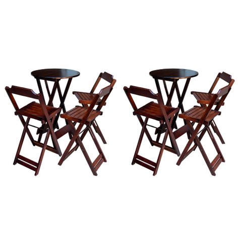 Kit 2 Jogos de Mesa Bistrô de Madeira Dobrável com 3 Banquetas - Imbuia