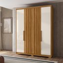 Ver imagem 1 de Guarda Roupa Casal 4 Portas 3 Gavetas Ripado Califórnia - Freijó - Off White