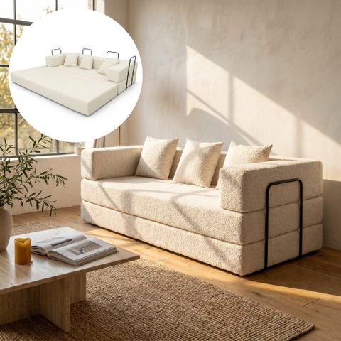 Sofá Cama 3 Lugares na Caixa 190 cm Capri Bouclê B05 - D'Rossi