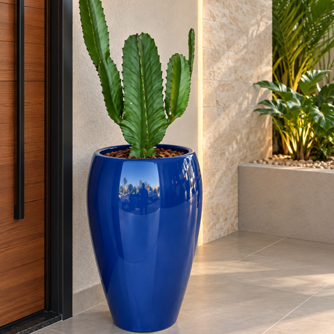 Vaso Vietnamita Fibra de Vidro Tóquio g 74cm Grande Plantas Azul Metálico