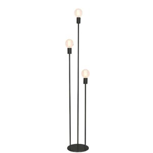 Luminária Chão 3 Colunas Metálicas 3 Alturas Estilo Retrô para 3 Lâmpadas 1,30m - Preta