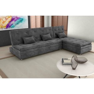 Sofá Cama Reclinavel com Chaise Penélope Suede Cinza B250 - Matrix