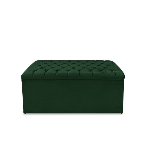 Calçadeira Baú Estofada Dunas Solteiro 90 Cm - Veludo Verde