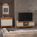 Ver imagem 1 de Conjunto Buffet 2 Portas e Rack para Tv 50 Polegadas Ripado 136cm - Vianossa - Off White/cedro