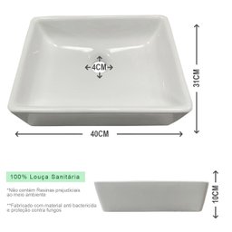 Cuba Sobrepor para Banheiro Lavabo Apoio Branca 40x31x10cm- Peq Defeitos - Guarujab - 7
