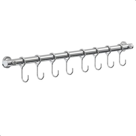 Porta Utensílios e Talheres 50cm com 8 Ganchos Cromado Fs
