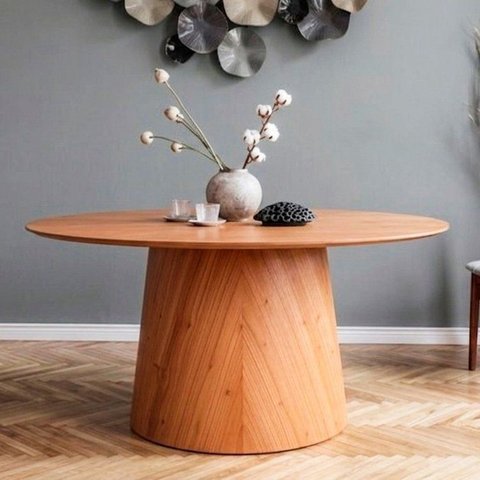 Mesa Oval Design Moderno 160cm x 90cm Base em Madeira Maciça Amanda Marrom/Mel