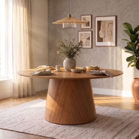 Mesa Oval Design Moderno 160cm x 90cm Base em Madeira Maciça Amanda Marrom/Mel