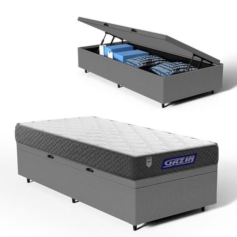 Cama Box Baú + Colchão Gazin de Espuma D60 Double Face Force Up Solteiro 88 cm