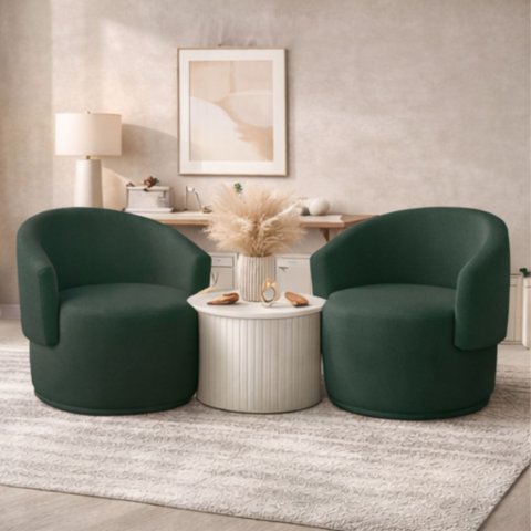 Kit 02 Poltrona Base Arco Giratória Beatriz Redondo Sala de Estar Recepção Bouclé Verde