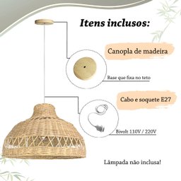 Pendente de Fibra Natural Rattan Boho Artesanal E27 Sala Nat83 - 4