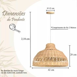 Pendente de Fibra Natural Rattan Boho Artesanal E27 Sala Nat83 - 6