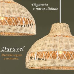 Pendente de Fibra Natural Rattan Boho Artesanal E27 Sala Nat83 - 3