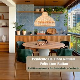 Pendente de Fibra Natural Rattan Boho Artesanal E27 Sala Nat83 - 2