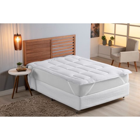 Pillow Top Casal Padrão de Micropercal 400 Fios com Manta Siliconada, 450g/m²:branco