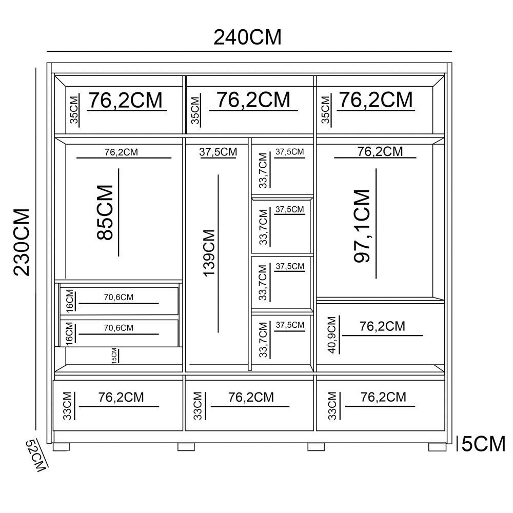 Guarda Roupa Casal 6 Portas 5 Gavetas 240cm Arizona M07 Freijó - Mpozenato - 4