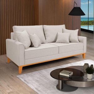 Sofá Beny Living Pés e Base de Madeira Linho Império Estofados
