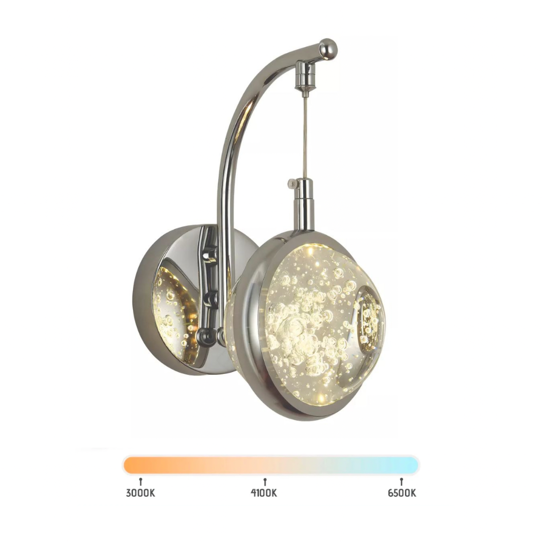 Arandela Led Parede 7w Saturno Globo Bolha Prata 3000k Bivolt - 2